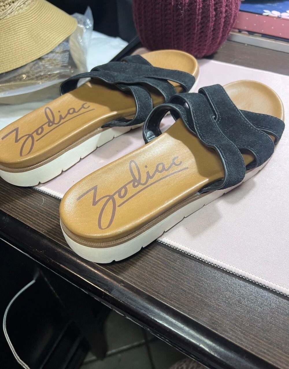 Zodiac Naila Black Suede Strappy Slide Sandals